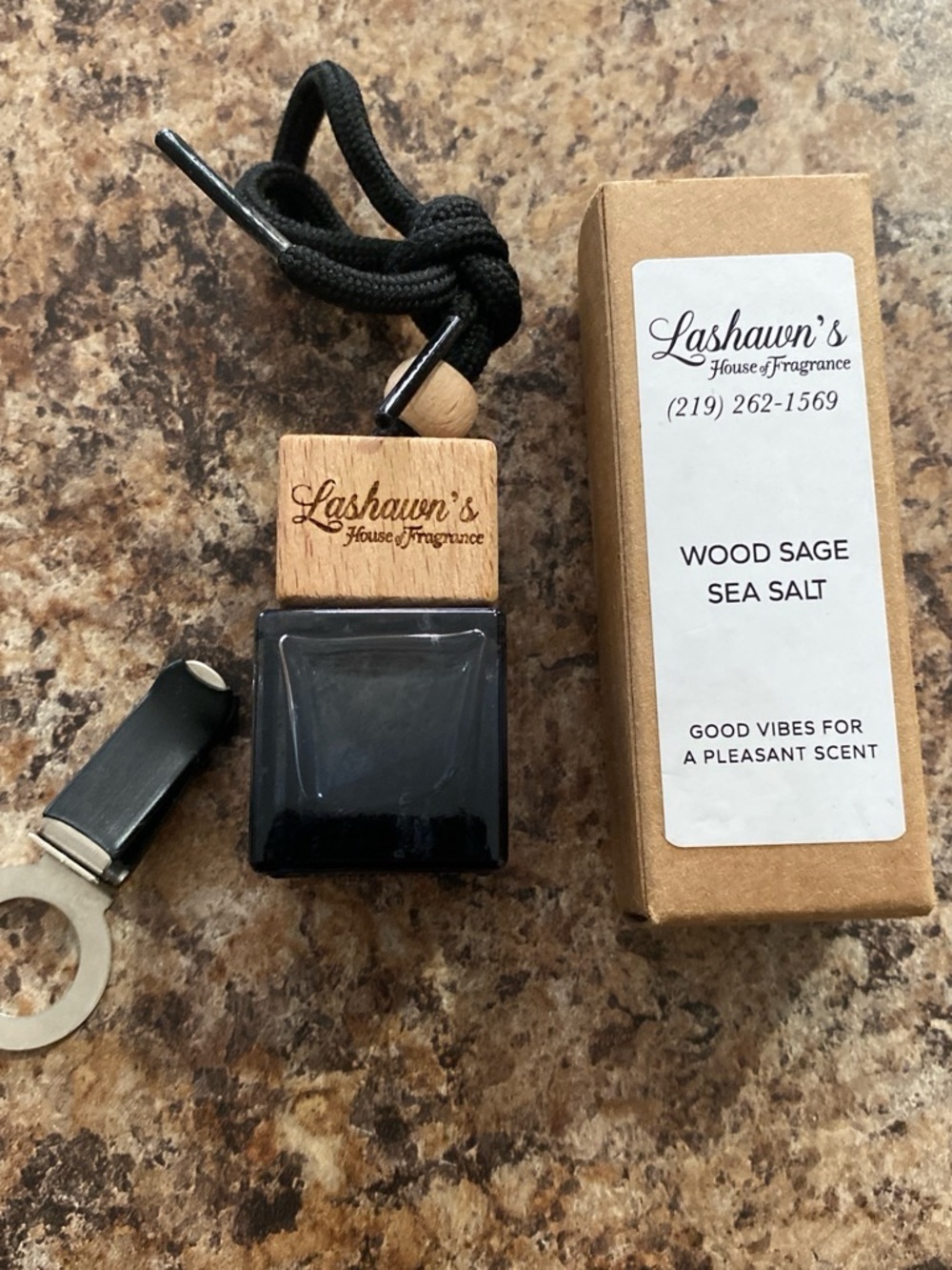 Lashawn's Wood Sage Sea Salt Hanging Car Diffuser - Black